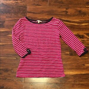 Banana Republic 100% Cotton Red and White Stripe Three Quarter Sleeve Shirt